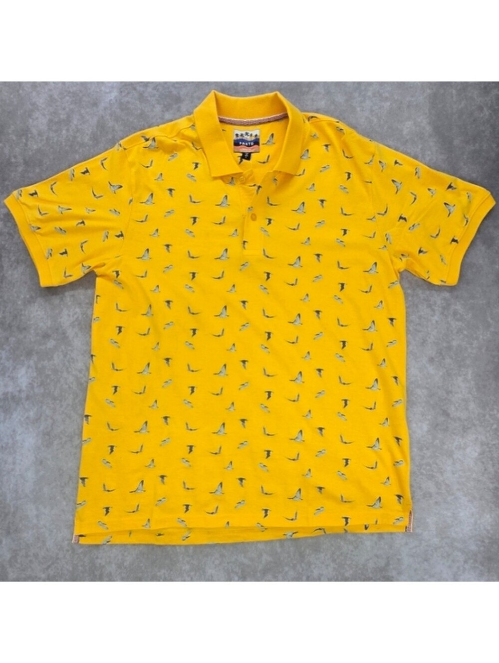 PRNTD By Polymer NWT Cotton Bird Patterned Yellow Polo Shirt